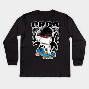 Orca Killer Whale on a Skateboard Kids Long Sleeve T-Shirt